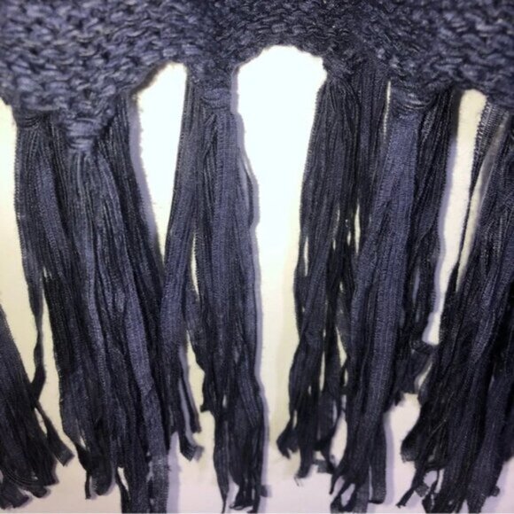 Onetheland Tunic Sweater L Wine Tan Blue Blocks Stripe  Fringe Bottom Knit - Picture 9 of 11